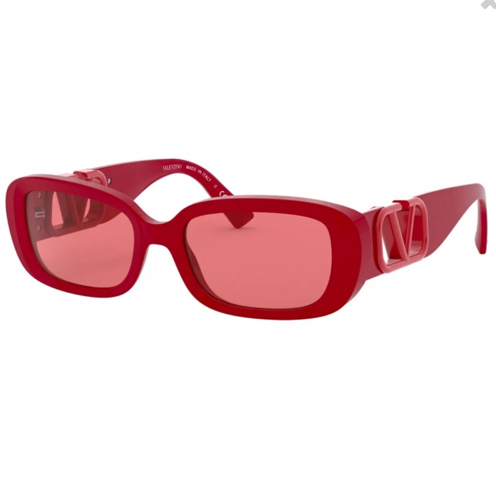Valentino - Oval Acetate Frame with Vlogo Sunglasses - Red - Picture 7 of 7